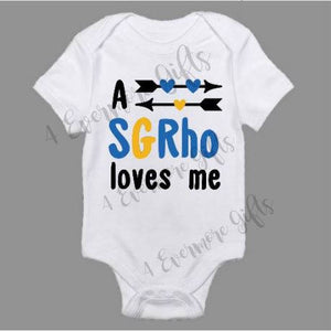 A SGRho Loves Me Glitter Sigma Gamma Rho Baby Body Suit